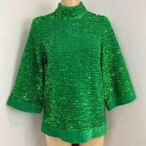 ZARA NEW SEQUIN KNIT VELOUR  TUNIC TOP LIMITED EDTION GREEN SIZE SMALL